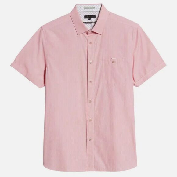 Ted Baker 6/XL Red Sayhi Micro Pin Stripe Short Sleeve Button Shirt - Picture 4 of 16